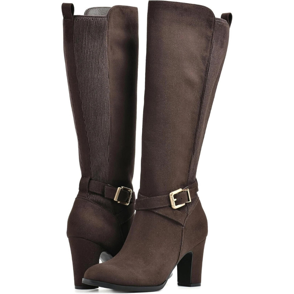 White Mountain Teals Boots Women's Brown Round Toe Block Heel Knee-High LION178